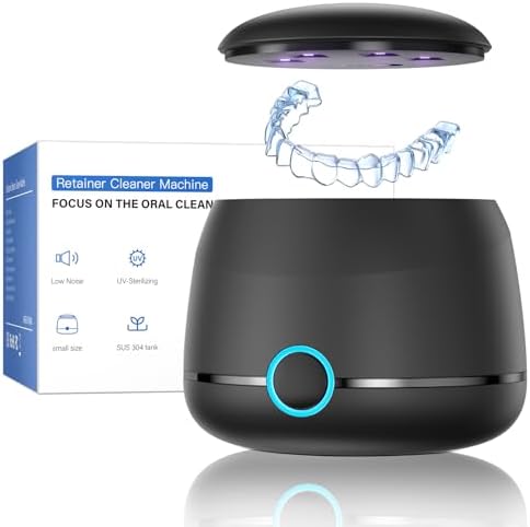 Midomi 45kHz Retainer Denture Cleaner Machine, Upgraded Jewelry Cleaner, 5min and 10min Timer with Rechargable Top Cover, 200ml Dental Cleaning Pod, MouthGuard Cleaner for Aligner NightGuard