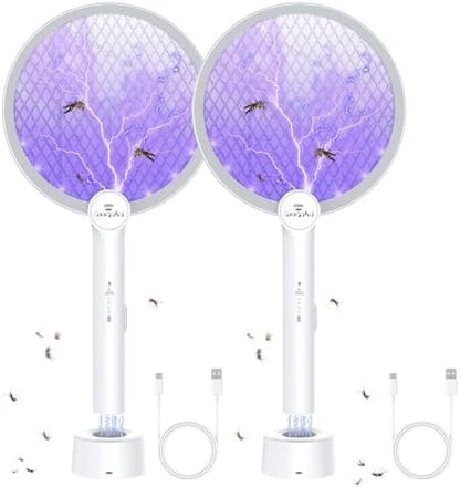 Gooqand Bug Zapper Racket, 2 in 1 Electric Fly Swatter, 4000V Fly Zapper with USB Rechargeable, Fly Swatter with 3 Layer Safety Mesh, Indoor Outdoor Fly Racket for Bedroom,Kitchen,Camping(2 Pack)