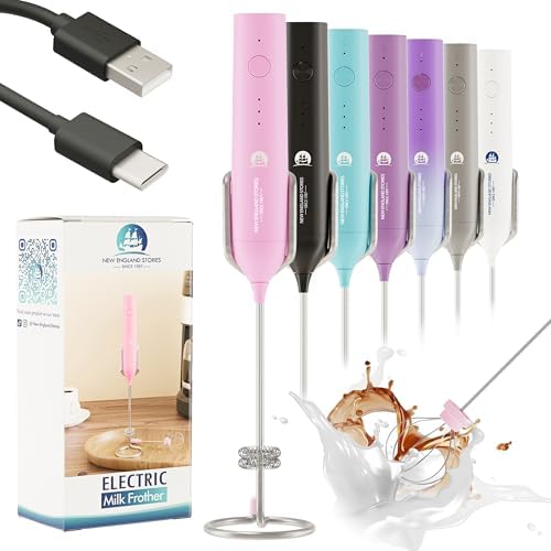 Powerful Milk Frother Handheld Foam Maker, Mini Whisk Drink Mixer for Coffee, Cappuccino, Latte, Matcha, Hot Chocolate, With Stand, Light Purple