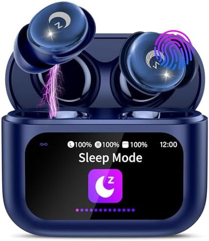 VEKJ Sleep Earbuds, Bluetooth 5.4 Mini Wireless Ear Euds with Multifunctional Touch Screen, 48H Bass Stereo Headphones with Sleep Mode/5 EQ Modes/ENC Noise Cancelling, IPX7 Earphones for iOS Android