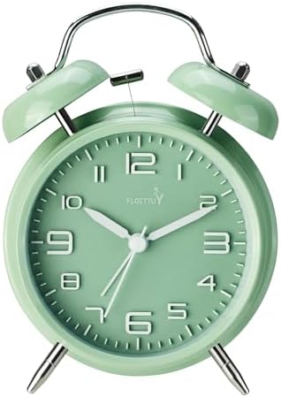 FLOITTUY (Loud Alarm for Deep Sleepers) 4'' Twin Bell Alarm Clock with Backlight for Bedroom and Home Decoration(Black)