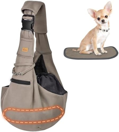 Cuby Adjustable Dog Cat Sling Padded Hard Bottom Pet Carrier Sling Soft Carrying Puppy Bag for Small Dogs Cats Outdoor Travel (Grayish-White)