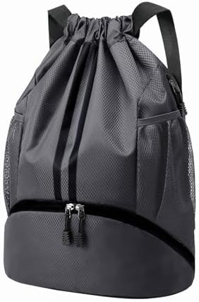 Hoedia Sports Drawstring Backpack - String Swim Gym Bag with Shoes Compartment and Wet Proof Pocket for Women/Men
