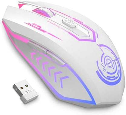 Wireless Gaming Mouse Up to 10000 DPI, UHURU Rechargeable USB Wireless Mouse with 6 Buttons 7 Changeable LED Color Ergonomic Programmable MMO RPG for PC Laptop, Compatible with Windows Mac