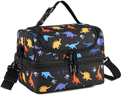 VASCHY Lunch Box Bag Men, Insulated Two Compartments Bento Cooler Bags for Adults/Women/Kids for School,Daycare,Kindergarten,Picnic Black