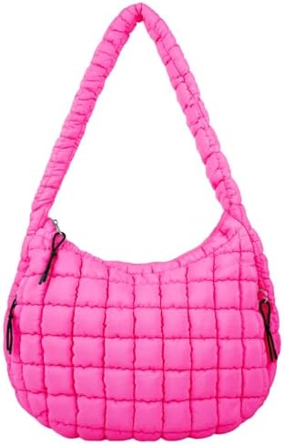Quilted Puffer Tote Bag Large Crossbody Shoulder Bag with Zipper, Nylon Hobo Oversized Handbag