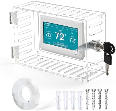 SUTINE Thermostat Lock Box with Key, Universal Acrylic Thermostat Cover with Lock, Large Thermostat Lock Box Clear Lock Box Thermostat Guards for Wall Thermostats, Restaurants, Wall AC Panel, School