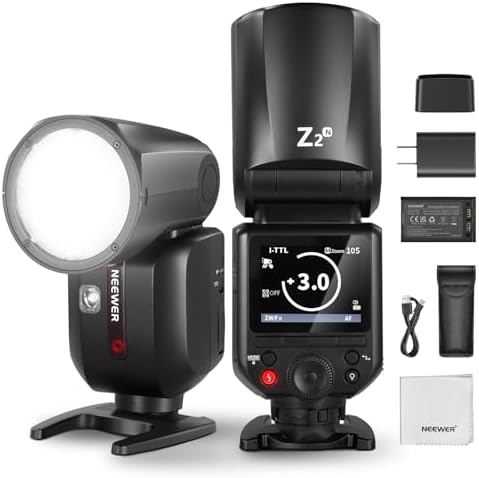 NEEWER Z2PRO-C 2.4G TTL Round Head Flash Speedlite Compatible with Canon, Wireless Compatible with Godox, Upgraded UI, 76Ws 1/8000s HSS, TTL/M TCM Switch, 7.2V/3000mAh Battery, 600 Full Power Flash