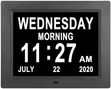 [2025 Newest] Digital Day Calendar Clocks 3 Medicine Reminders Extra Large 8 Inch Non-Abbreviated Day Date Month Dementia Senior Clock for Eldarly Memory Loss Vision Impaired Clock