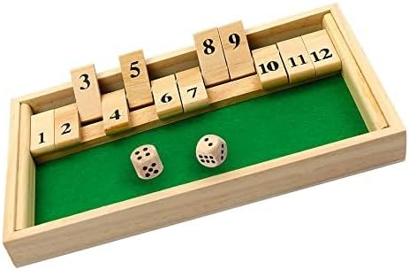 Wooden Shut The Box Game for 2 Players, Double-Sided Dice Board Math Game, Classic 12 Number Flip Tile Educational Board Game for Home and Indoor Play - PuriLite