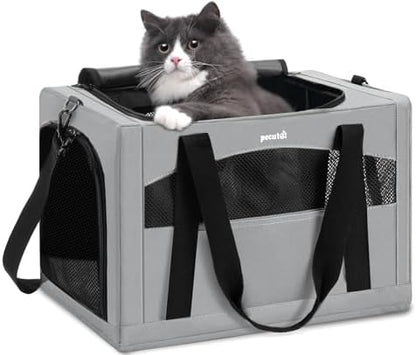 Pecute Cat Carrier Dog Carrier with Stable Structure, Breathable Mesh Fabric Pet Carrier for for Small Cats Dogs Puppies up to 5KG,Soft-Sided Dog Carrier Suitable for Both Long and Short Trips,Gray