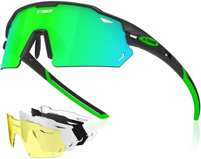 X-TIGER Polarized Cycling Glasses with 5 Interchangeable Lenses,MTB Biking Baseball Running Sports Sunglasses for Men Women