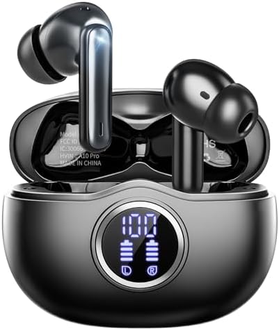 Sisism A10 Pro Wireless Earbuds, Bluetooth 5.3 Headphones HiFi Stereo 40H Playback LED Digital Display Ear Buds with ENC Noise Canceling Headset, IPX7 Waterproof Earphones for Gym/Running/Work Black