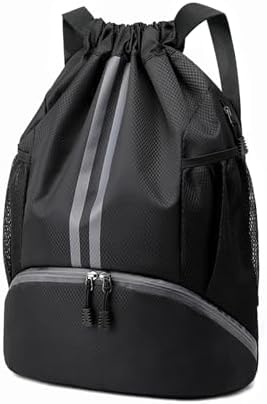 Hoedia Sports Drawstring Backpack - String Swim Gym Bag with Shoes Compartment and Wet Proof Pocket for Women/Men