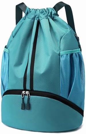 Hoedia Sports Drawstring Backpack - String Swim Gym Bag with Shoes Compartment and Wet Proof Pocket for Women/Men