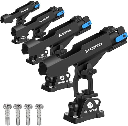 PLUSINNO 2 in 1 Fishing Rod Holders for Boat, Kayak Fishing Rod Holder, Fishing Pole Holders for Track Mount/Deck Mount, Fishing Gear with Fishing Rod Protective Strap, Fishing Accessories & Gifts