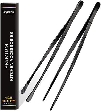 Rivoean 2 Pcs 12-Inch Fine Tweezer Tongs,Extra-Long Stainless Steel Tweezers Tongs