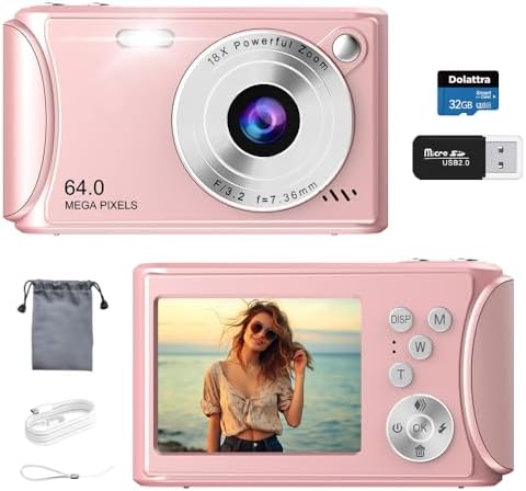 4K Digital Camera for Photography, 64MP Autofocus Vlogging Camera for YouTube, Anti-Shake, LED Screen, 18X Zoom, Point and Shoot Digital Camera for Teens Adult Beginner, 32GB High-Speed SD Card