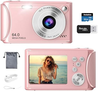 4K Digital Camera for Photography, 64MP Autofocus Vlogging Camera for YouTube, Anti-Shake, LED Screen, 18X Zoom, Point and Shoot Digital Camera for Teens Adult Beginner, 32GB High-Speed SD Card