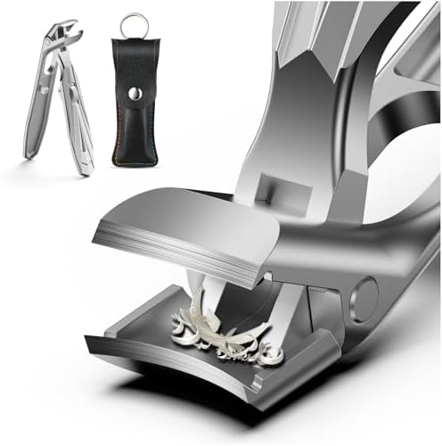 FERYES Angled Head Long Handled Toenail Clipper for Seniors - Large Wide Jaw Nail Clipper with Catcher for Thick Nails - Easier Trimming, Ergonomic Design (Black)