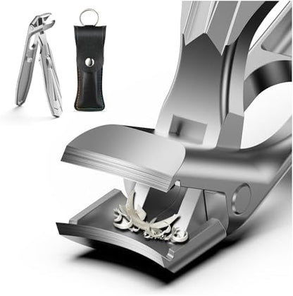 FERYES Angled Head Long Handled Toenail Clipper for Seniors - Large Wide Jaw Nail Clipper with Catcher for Thick Nails - Easier Trimming, Ergonomic Design (Black)