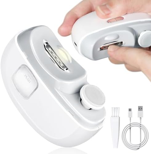 Electric Nail Clipper for Baby with LED Light, 2-in-1 Rechargeable Newborn Nail Trimmer with Scraps Storage, 2 Speeds Nail File for Kid Toddler Infant Adult Nail Care