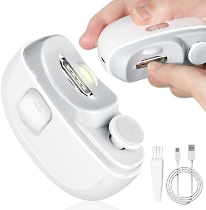 Electric Nail Clipper for Baby with LED Light, 2-in-1 Rechargeable Newborn Nail Trimmer with Scraps Storage, 2 Speeds Nail File for Kid Toddler Infant Adult Nail Care