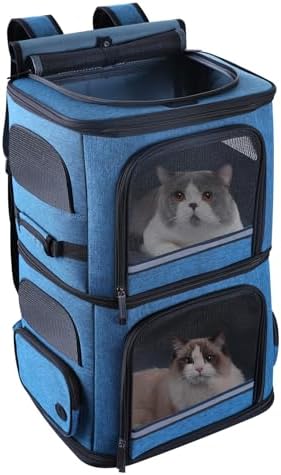 Double Cat Carrier for 2 Cats,Dog Backpack Carrier for Medium Dogs,Double Compartment Pet Carrier Backpack for Dual Pets,for Outdoor Traveling/Stroll and Picnic