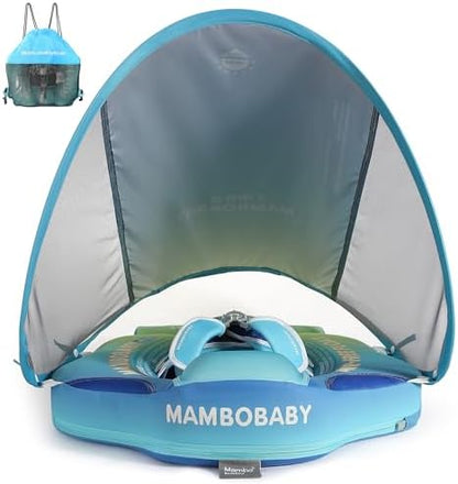 Mambobaby Baby Swim Float with Canopy, Non-Inflatable Solid Baby Float, Upgrade Soft Skin-Friendly Material Infant Swim Float