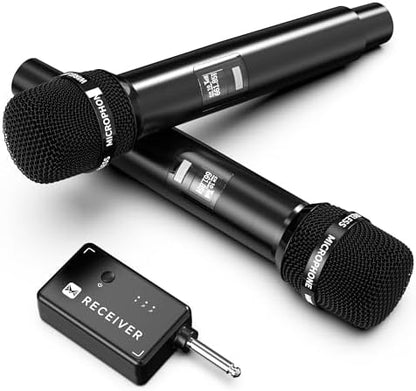 Wireless Microphone, Wireless Mic with One-to-One Chip Connection, 40H Rechargeable Battery, 200FT Range, Plug and Play, Ergonomic Design,Less Latency Microphone for Singing, Speech, Party
