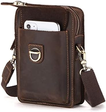 Contacts Men Waist Pack Small Shoulder Bag Pouch Purse Genuine Leather Vintage Travel Cell Phone Bag with Card Holder