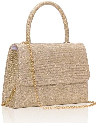 Larcenciel Women's Evening Handbags, Glitter Top Handle Evening Purse w/Chain, Chic Ladies Crossbody Bag for Party Prom Date - PuriLite