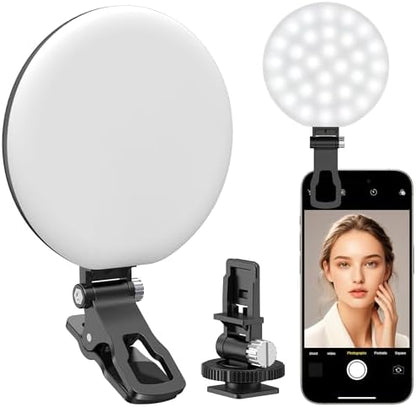 Anautin 60 LED Ring Light, Rechargeable Selfie Light with Front & Back Clip, 2500-6500K Portable Phone Light, Adjustable 3 Light Modes for iPhone, iPad, Tablet, Laptop, CRI97+, 90 Grams (White)