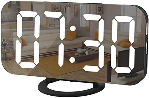 SZELAM Digital Clock Large Display, LED Alarm Electric Clocks Mirror Surface for Makeup with Diming Mode, 3 Levels Brightness, Dual USB Ports Modern Decoration for Home Bedroom Decor-Black