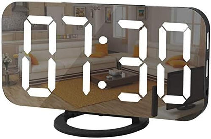 SZELAM Digital Alarm Clock,LED and Mirror Desk Clock Large Display,with Dual USB Charger Ports,3 Levels Brightness,12/24H,Modern Electronic Clock for Bedroom Home Living Room Office - Gold