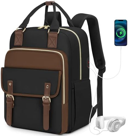 RAINSMORE Laptop Backpack 15.6 Inch for Women Large Travel Backpack with USB Charging Port Water Resistant