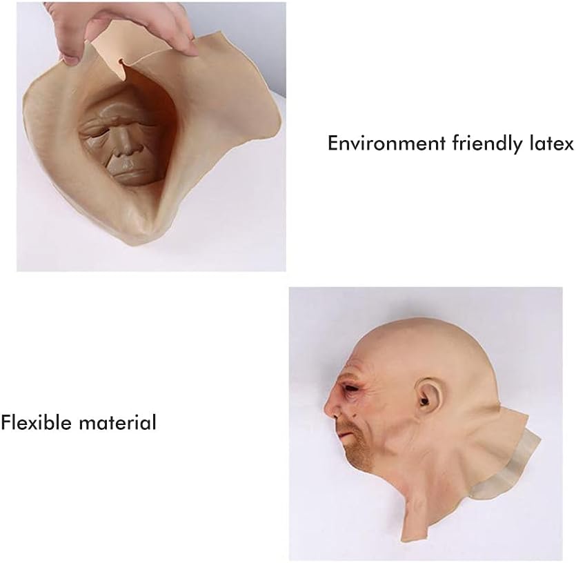 Old Man Face Cover Halloween Realistic Old Man Mask Halloween Latex Headwear Scary Halloween Cosplay Party Props