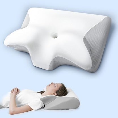 HOMCA Memory Foam Pillow, 2 in 1 Cervical Pillow for Neck Pain Relief, Ergonomic Neck Support Pillows for Side Back Stomach Sleepers with Breathable Pillowcase (Gray)