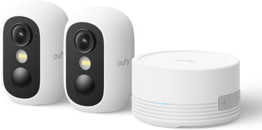 eufy Security eufyCam C35 2-Cam Kit, Wireless Security Camera, Outdoor and Indoor, Magnetic Mount, Color Night Vision, Local Storage, No Monthly Fee, Facial Recognition, Supports Solar Panel, White