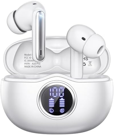 Sisism A10 Pro Wireless Earbuds, Bluetooth 5.3 Headphones HiFi Stereo 40H Playback LED Digital Display Ear Buds with ENC Noise Canceling Headset, IPX7 Waterproof Earphones for Gym/Running/Work Black