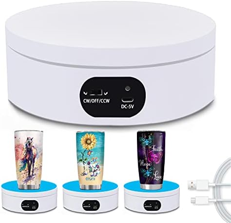 Motorized Rotating Display Stand, Electric 360 Degree Automatic Mute Rotating Turntable for Photography Products and Shows. Tumbler Cup Making Supplies Spinner, Watch,3d Models, Collectibles, 4.7" USB