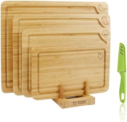 Bamboo Cutting Board for Kitchen, Bamboo Cutting Board Set of 3 with Juice Groove, Double-Sided Chopping Board Serving Board with Hanging Hole for Meat, Vegetables and Cheese