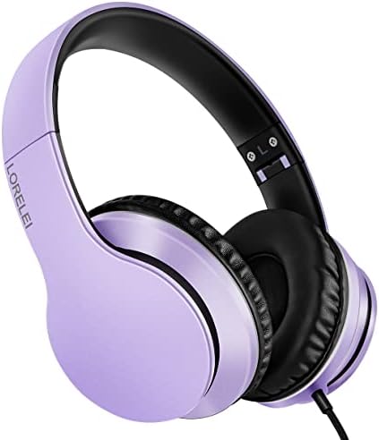 LORELEI X6 Over-Ear Wired Stereo Bass Headphones with Microphone, Lightweight, Foldable & Portable with 1.45M No-Tangle for Smartphone, Tablet, MP3/4, Space Black