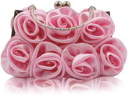 JAMBHALA Women Evening Clutch Bag Floral Satin Purses with Detachable Strap for Wedding, Party, Prom