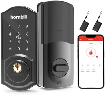 Keyless Entry Door Lock Deadbolt, Hornbill Smart Lock Front Door, Electronic Door Locks with Keypads, Digital Auto Lock Bluetooth Smart Door Locks for Homes Bedroom