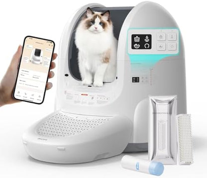 Amicura Automatic Cat Litter Box, Self Cleaning, 360-Degree Detection Smart Anti-Pinch, App Control, Odor-Proof, 65L Extra Large Open-top Cat Litter Box, Ultra Quiet Cat Toilet