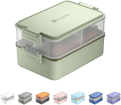 Linoroso Stackable Bento Box Adult Lunch Box | Meet All You On-The-Go Needs for Food, Salad and Snack Box, Premium Bento Lunch Box for Adults Include Utensil Set, Dressing Containers - Pale Mint