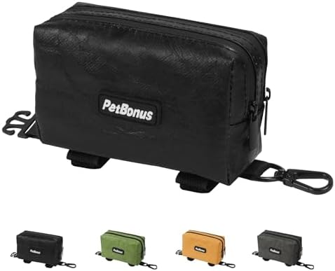PetBonus Waterproof Dog Poop Bag Holder for leashes, Portable Pet Waste Bag Dispenser, 2 Pouches for Treat Holder and Walking Accessories, Fit All Leashes, Includes 1 Roll of Dog Poop Bags (Green)