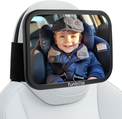 Funbliss Baby Car Mirror for Rear Facing Seat,360° Rotation, Safety CertifiedShatterproof Acrylic Glass, Clear Wide View,Infant Car Mirror for Car Seat Rear Facing,Baby Vehicle Mirror