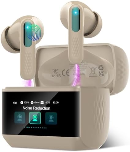 Wireless Earbuds, 2025 New Bluetooth 5.4 Ear Buds with Multifunctional Touch Screen, Bass Stereo Sound, ANC/ENC Noise-Canceling MIC, IPX7 Waterproof, 48H Bluetooth Earphones with 5 EQ Modes, Black